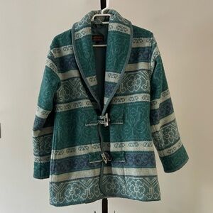 Eddie Bauer Vintage Aztec Blanket Wool Toggle Shawl Collar Coat, XSmall Petite.
